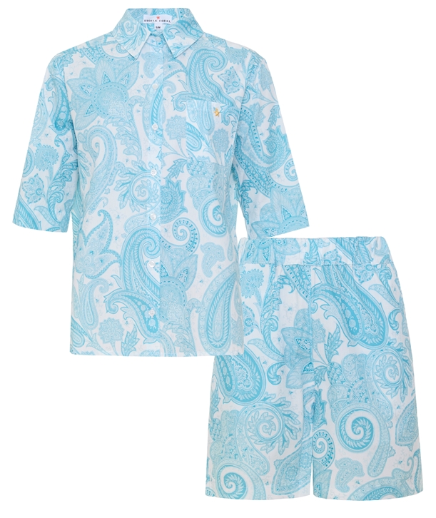 baby blue paisley print cotton portofino shorts set normal