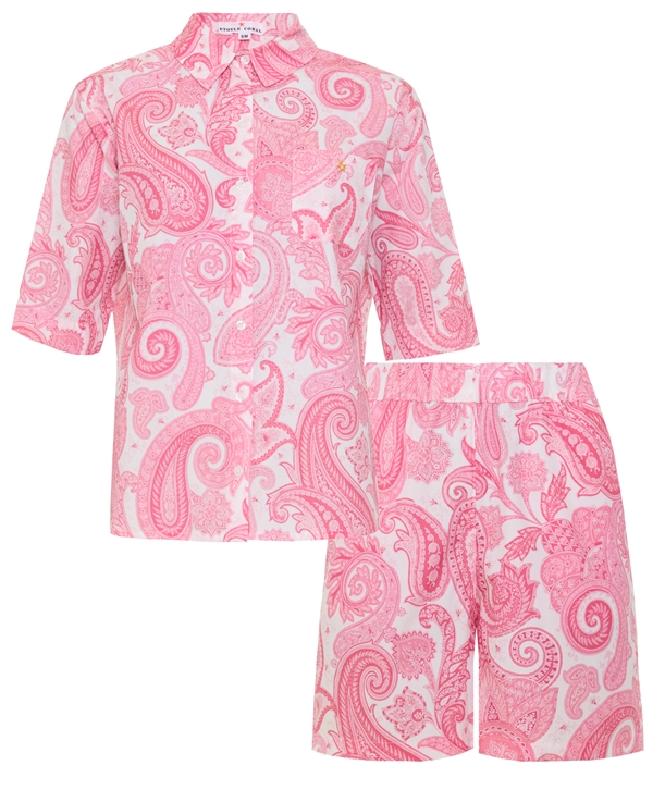 pink paisley print cotton portofino shorts set normal