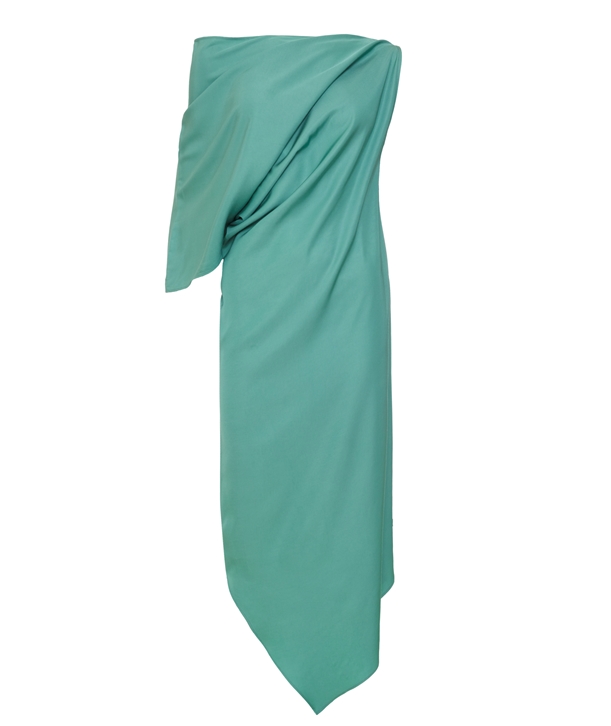 green luxurious drapery assymetric dress normal
