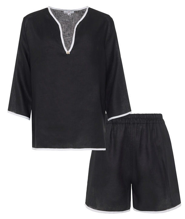 black white linen embroidered monaco shorts set normal