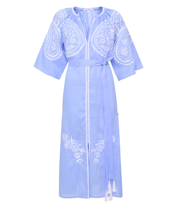blue white linen embroidered areti dress normal