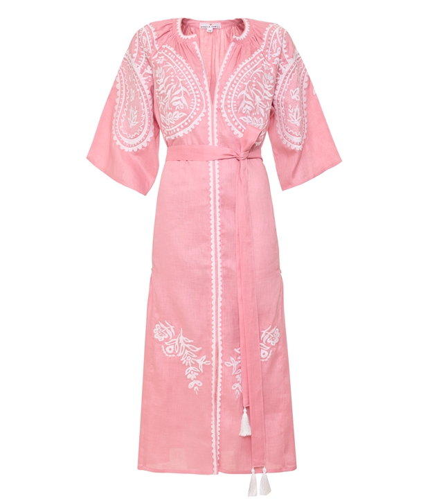 dusty pink white linen embroidered areti dress normal