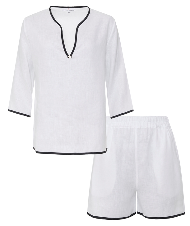 white black linen embroidered monaco shorts set normal