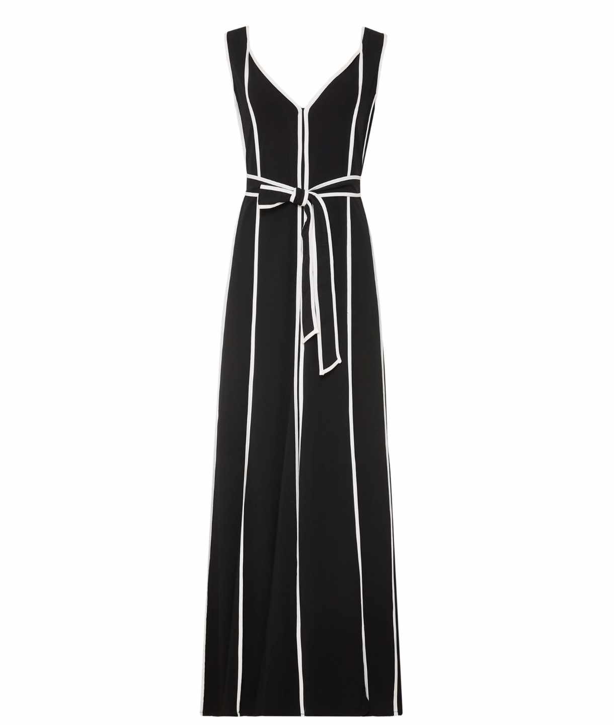 etoile coral Black white V-neck sleeveless Asana belted maxi dress