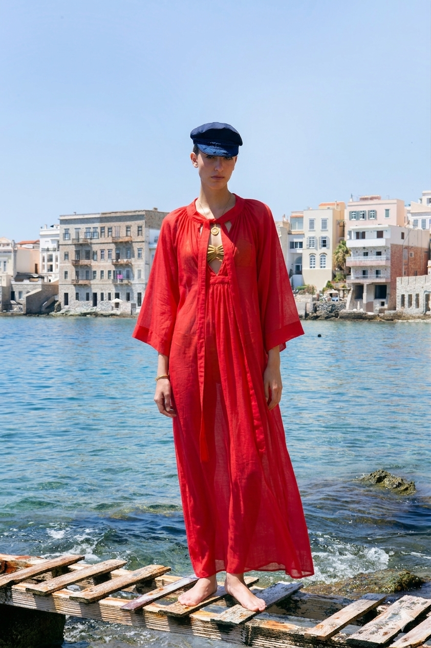 ANCIENT KALLOS LIMENI CAFTAN IN RED