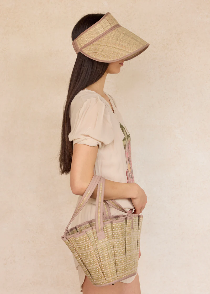 Lorna Murray -Capri Palm Leaf straw hat with natural beige pleated brim