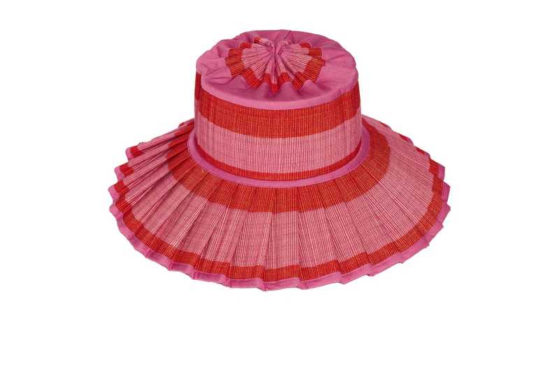 Lorna Murray - Capri Maxi Berry Bomb straw hat with vibrant red and pink stripes and pleated brim