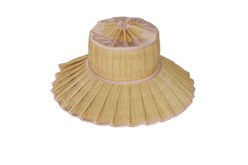 Lorna Murray - Capri Maxi Flores Bungalow straw hat with natural chevron pattern and dusty rose trim