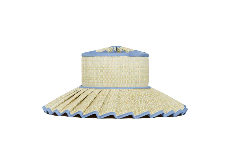 Lorna Murray - Capri Maxi Harbour Beach straw hat with soft blue trim and natural pleated brim