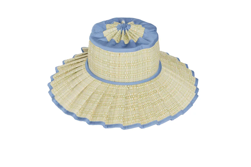 Lorna Murray - Capri Maxi Harbour Beach straw hat with soft blue trim and natural pleated brim