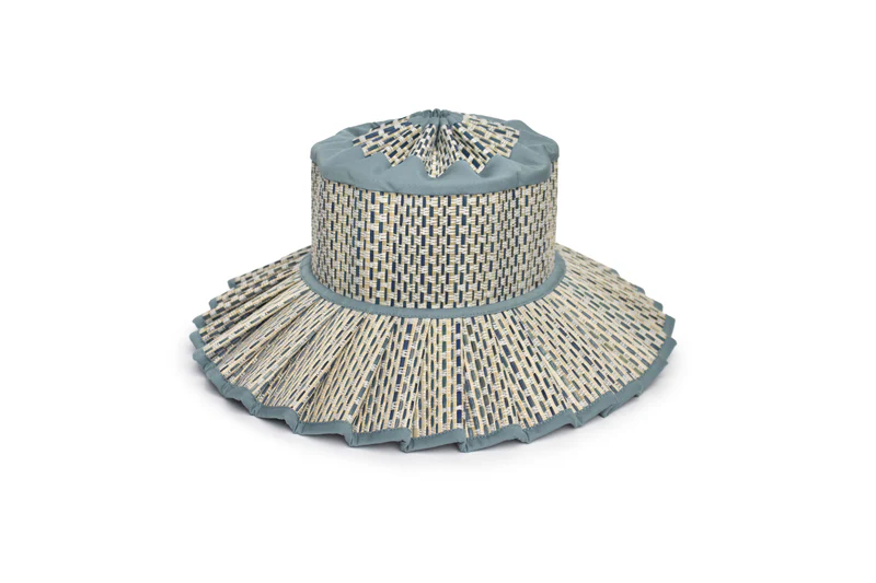 Lorna Murray - Capri Burano woven sun hat with blue pattern and pleated brim