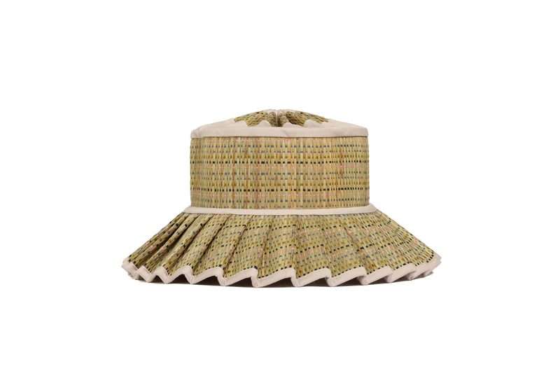 Lorna Murray - Capri Saint Barth woven straw hat with pink and charcoal checkered pattern