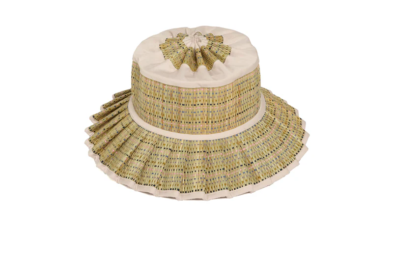 Lorna Murray - Capri Saint Barth woven straw hat with pink and charcoal checkered pattern
