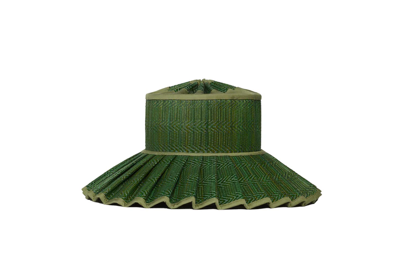 Lorna Murray - Capri Maxi Geographe Bay straw hat with emerald green chevron pattern and pleated brim