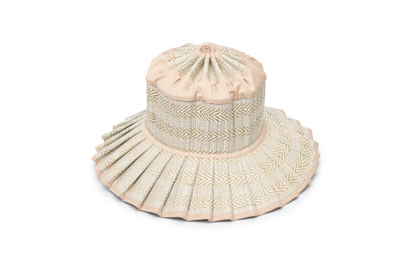 Lorna Murray - Milan Avoca straw sun hat with olive chevron pattern and pleated brim