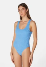 SSorbet Island Riva Blue Bubble Gum pastel blue one piece swimsuit scoop neck textured crinkle swimwear caprice clothing
