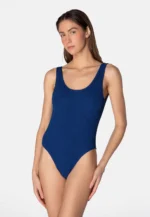 Sorbet Island Riva Blueberry deep blue one piece swimsuit scoop neck textured crinkle swimwear caprice clothing model