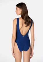 Sorbet Island Riva Blueberry deep blue one piece swimsuit scoop neck textured crinkle swimwear caprice clothing back
