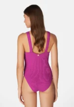 Sorbet Island Ariel Acai deep purple one piece swimsuit deep V neck textured crinkle swimwear caprice clothing back