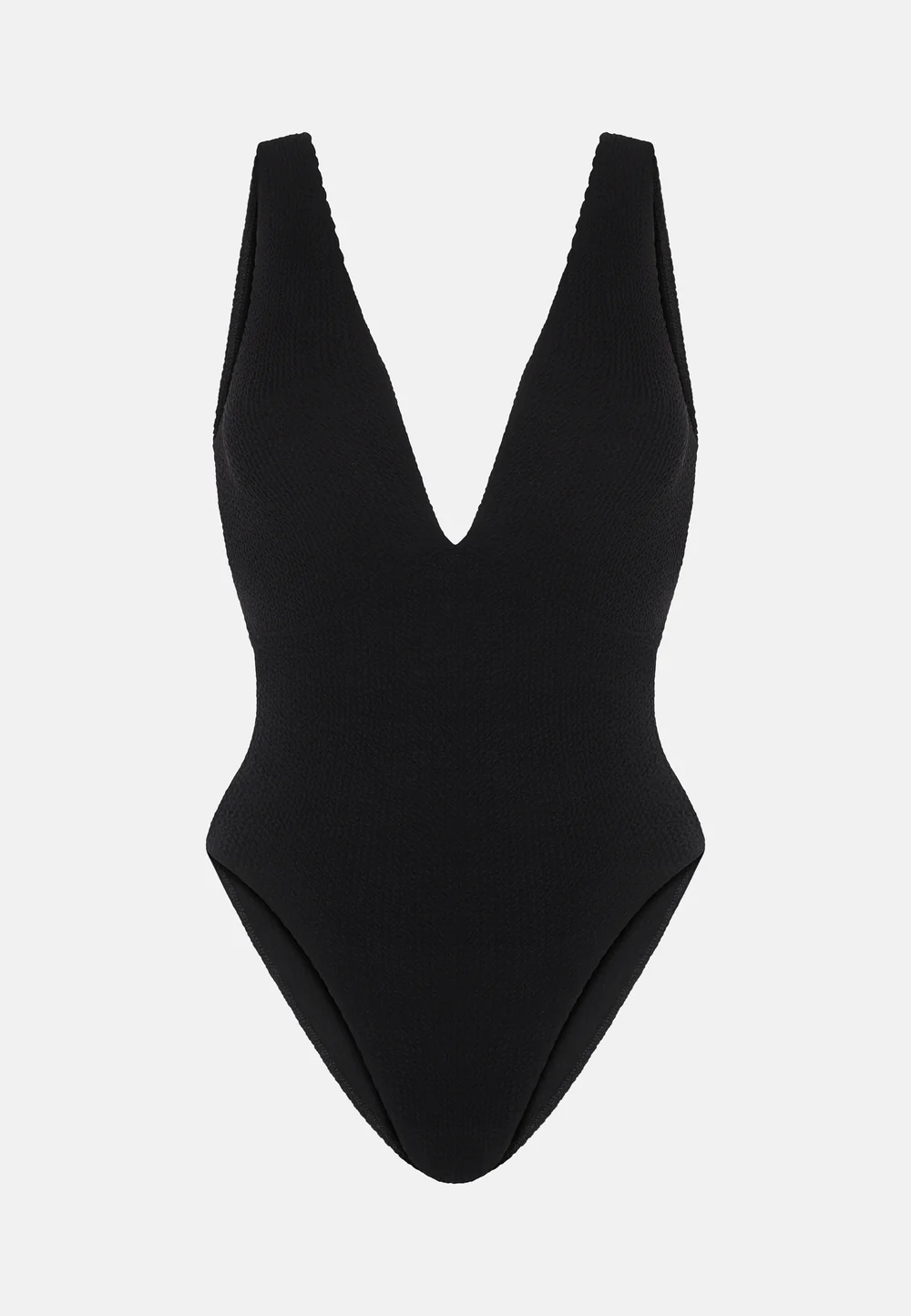 Sorbet Island Ariel Liquorice black one piece swimsuit deep V neck textured crinkle swimwear caprice clothing