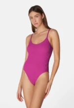 Sorbet Island Jade Acai deep purple one piece swimsuit textured crinkle swimwear caprice clothing model