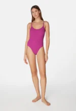 Sorbet Island Jade Acai deep purple one piece swimsuit textured crinkle swimwear caprice clothing model