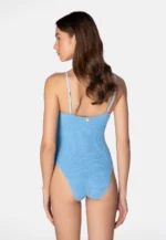Sorbet Island Jade Blue Bubble Gum pastel blue one piece swimsuit textured crinkle swimwear caprice clothing back
