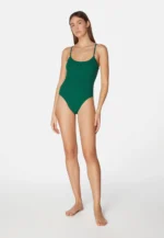 Sorbet Island Jade Kiwi green one piece swimsuit textured crinkle swimwear caprice clothing model