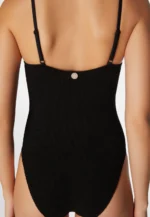Sorbet Island Jade Liquorice black one piece swimsuit textured crinkle swimwear caprice clothing back
