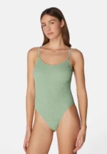 Sorbet Island Jade Mint pastel green one piece swimsuit textured crinkle swimwear caprice clothing model