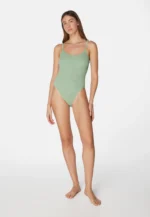Sorbet Island Jade Mint pastel green one piece swimsuit textured crinkle swimwear caprice clothing model