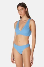 Sorbet Island Aqua Blue Bubble Gum pastel blue bikini set triangle top crinkle swimwear caprice clothing model