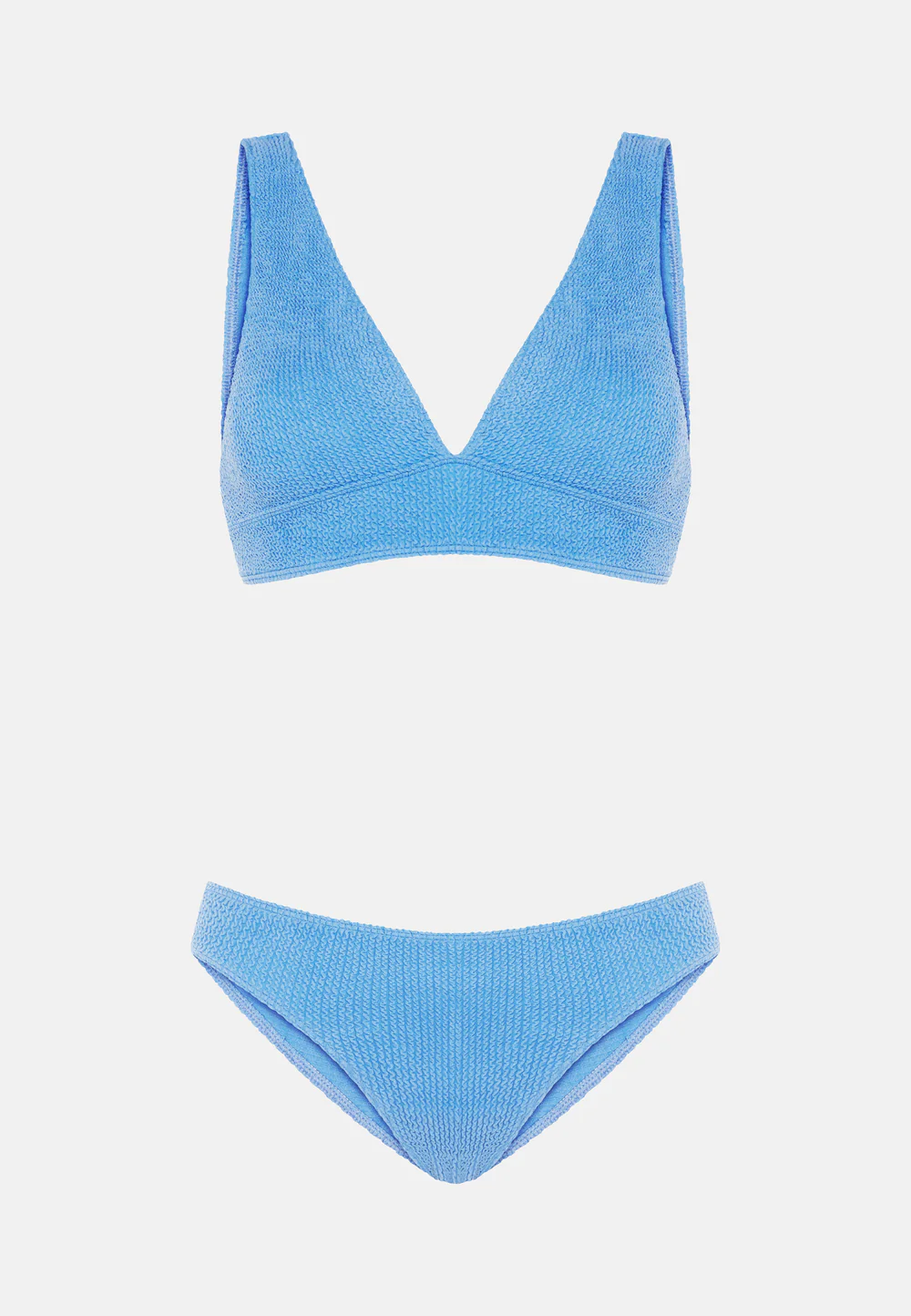 Sorbet Island Aqua Blue Bubble Gum pastel blue bikini set triangle top crinkle swimwear caprice clothing