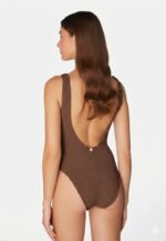 Sorbet Island Riva Choco brown one piece swimsuit scoop neck textured crinkle swimwear caprice clothing back