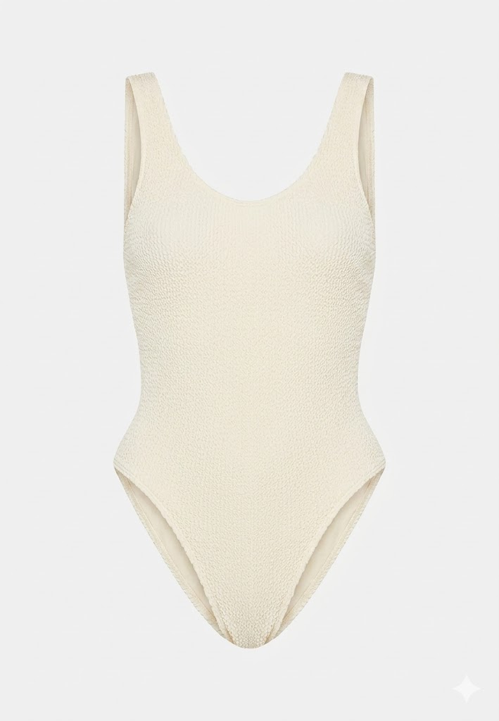 Sorbet Island Riva Vanilla cream one piece swimsuit scoop neck textured crinkle swimwear caprice clothing